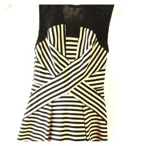 Black & White Sugarlips Striped A Line Minidress